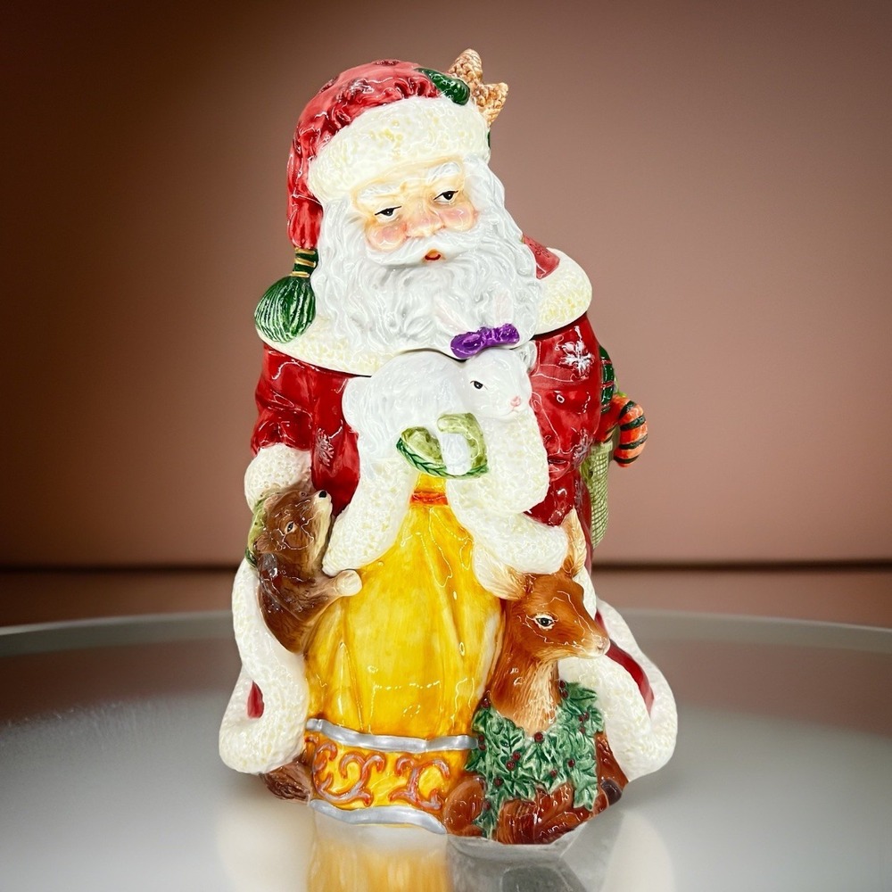 MINT Vtg Santa Cookie Jar Home Trends Ceramic Deer Animals 12"
